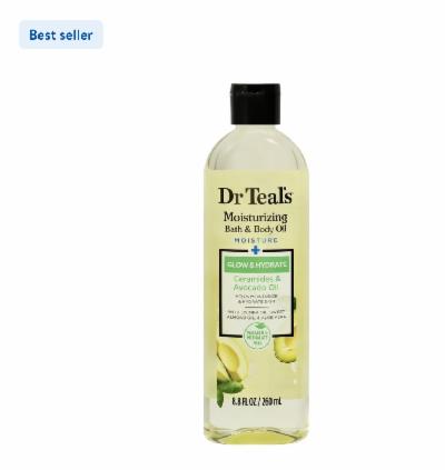 Dr Teals Moisturizing Bath & Body Oil, Glow & Hydrate with Ceramides and Avocado Oil, 8.8 fl oz